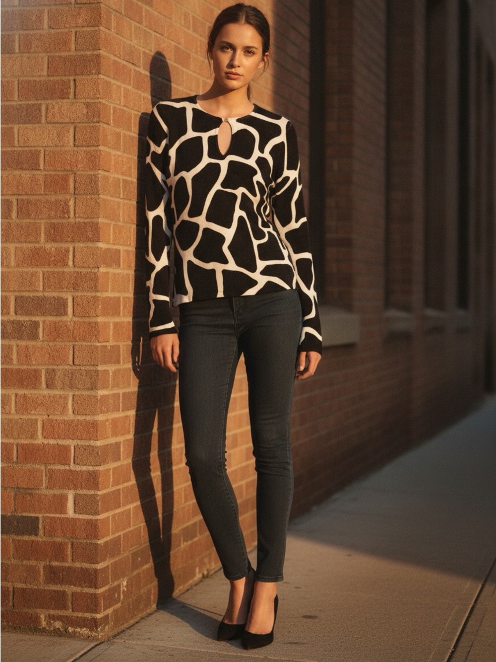 INC International Concepts Soft Stretch Knit Too Black and White Abstract Size S